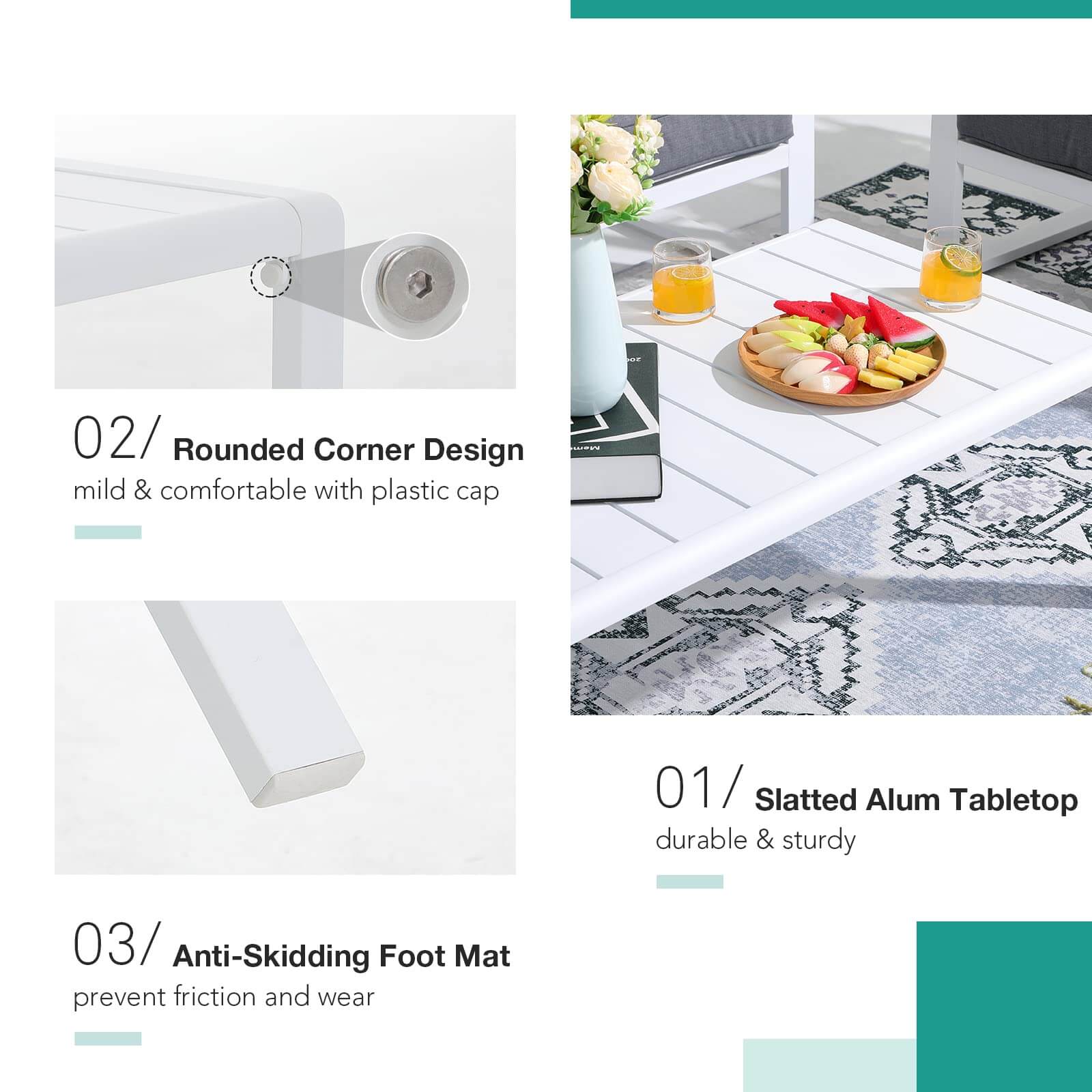 Aluminum Patio Furniture Set, 5 PCS Modern Patio Conversation Set, All Weather Outdoor Sectional Sofa Set