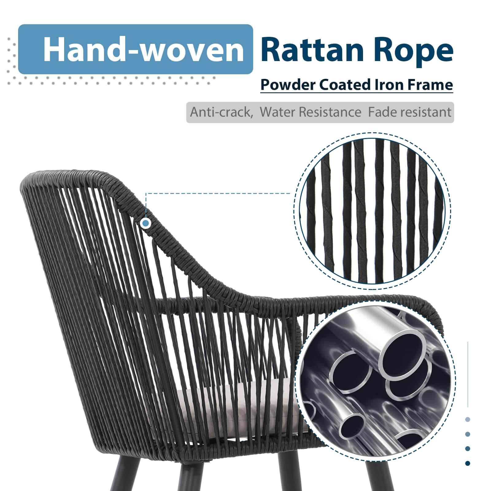 Outdoor Dining Chairs, All-Weather Woven Rope Rattan Wicker Chairs, Patio Dining Chair Set