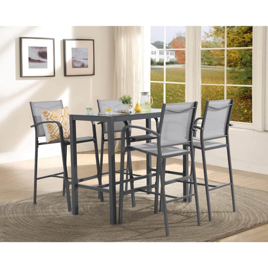 5Piece Aluminum Patio Bar Set, Outdoor Bar Height Table and Chairs