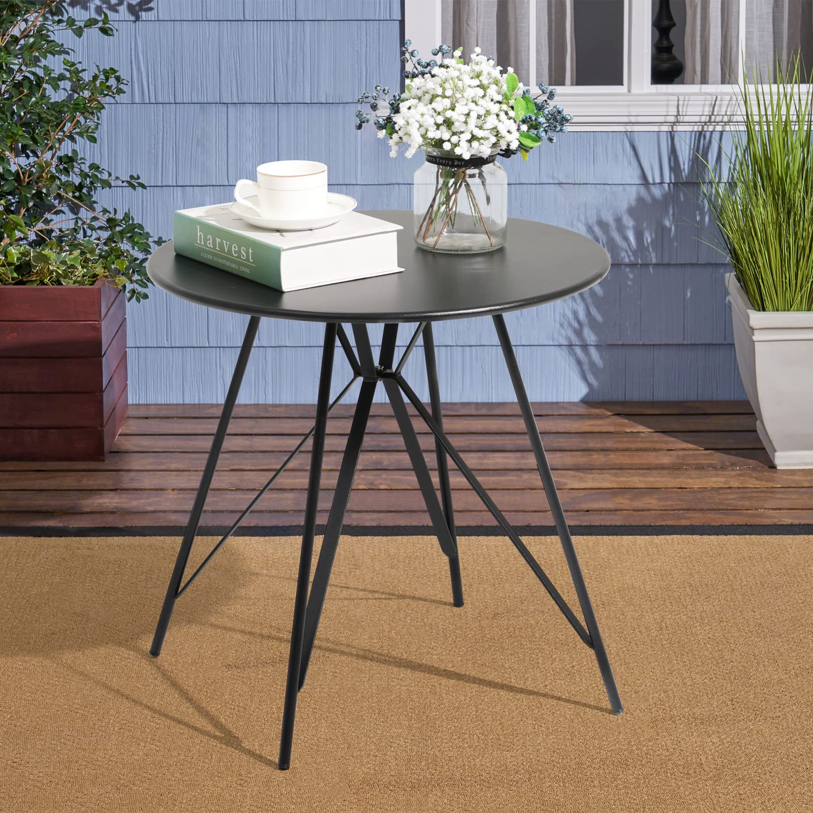  Outdoor Side Table, Patio Round Metal Coffee Snake End Table (Black)