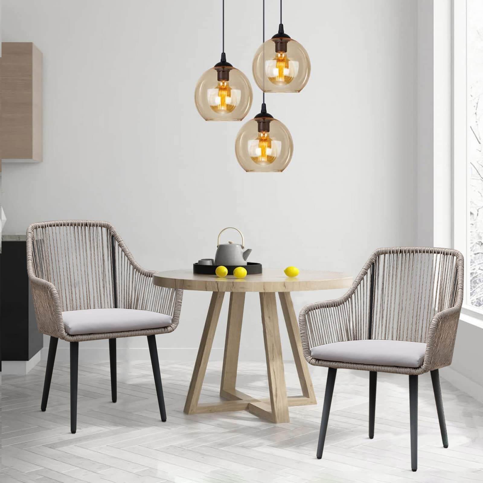 Outdoor Dining Chairs, All-Weather Woven Rope Rattan Wicker Chairs, Patio Dining Chair Set