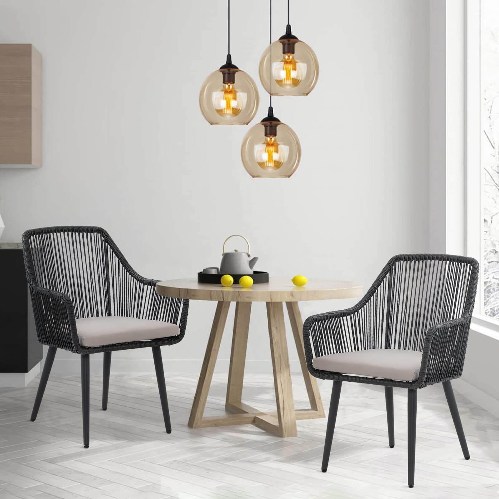 Outdoor Dining Chairs, All-Weather Woven Rope Rattan Wicker Chairs, Patio Dining Chair Set