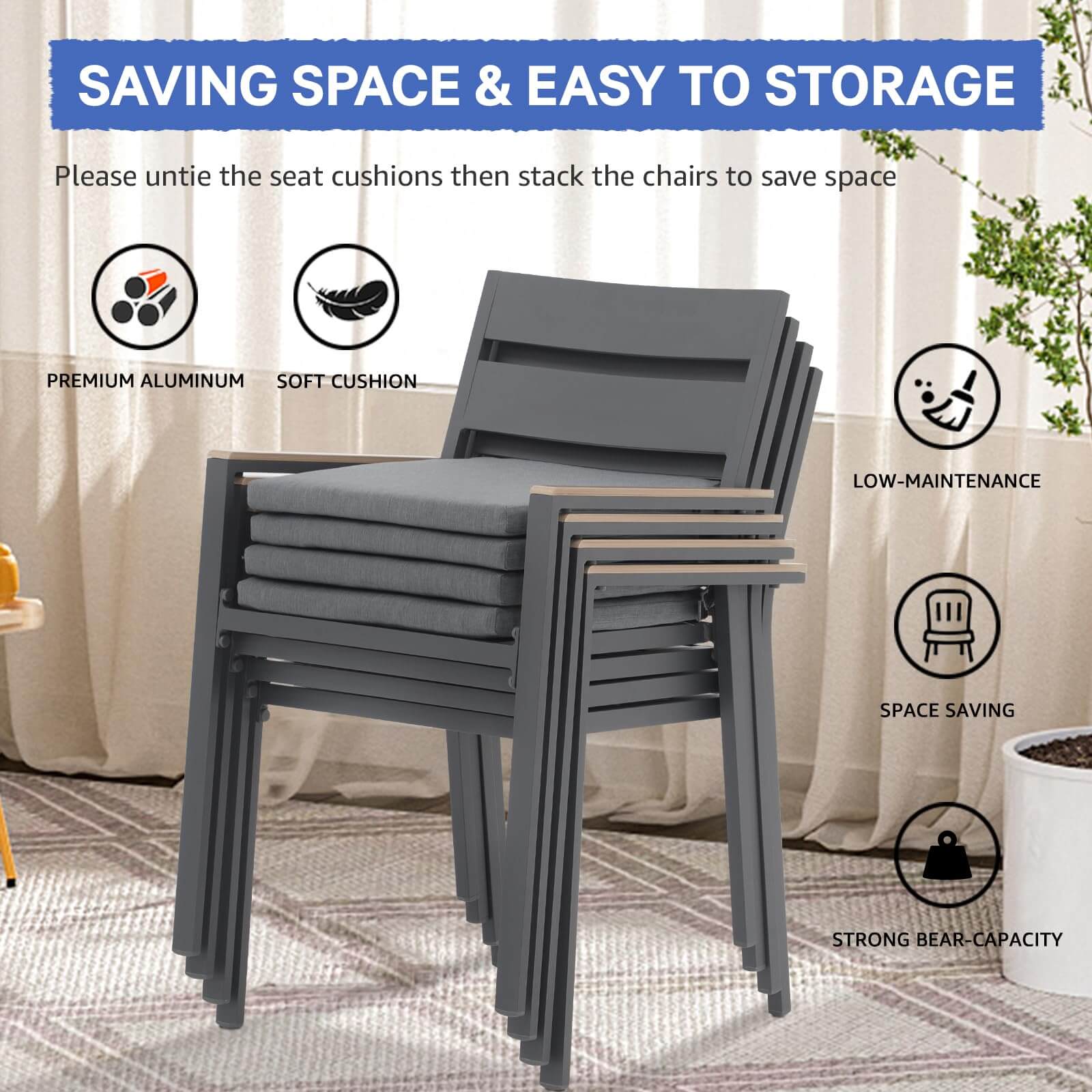 Aluminum Patio Chairs Set of 2 Outdoor Dining Chairs Stackable Bistro Chairs