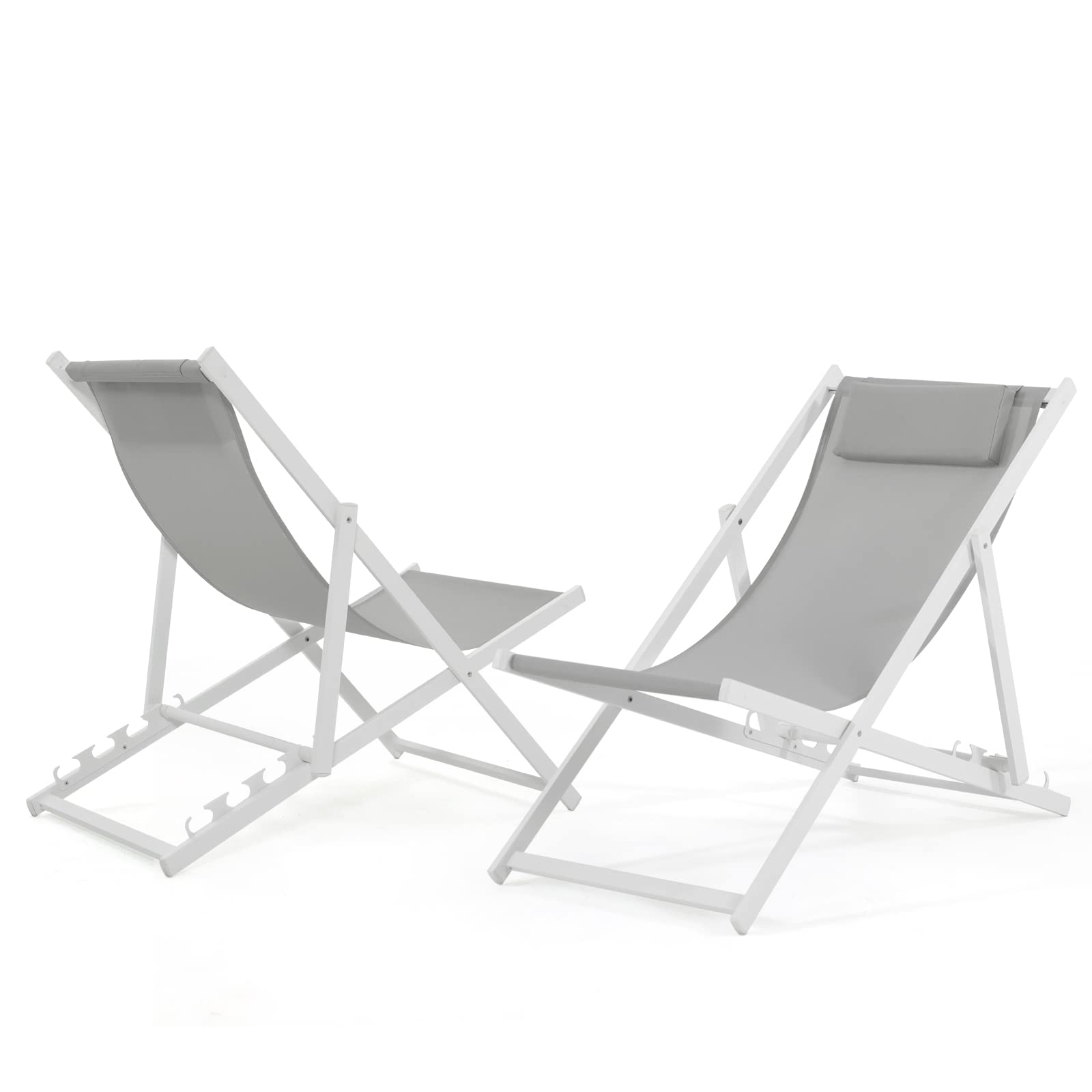 Outdoor Folding Sling Chair Set of 2, Aluminum Portable Lounge Chair Reclining Beach Chair