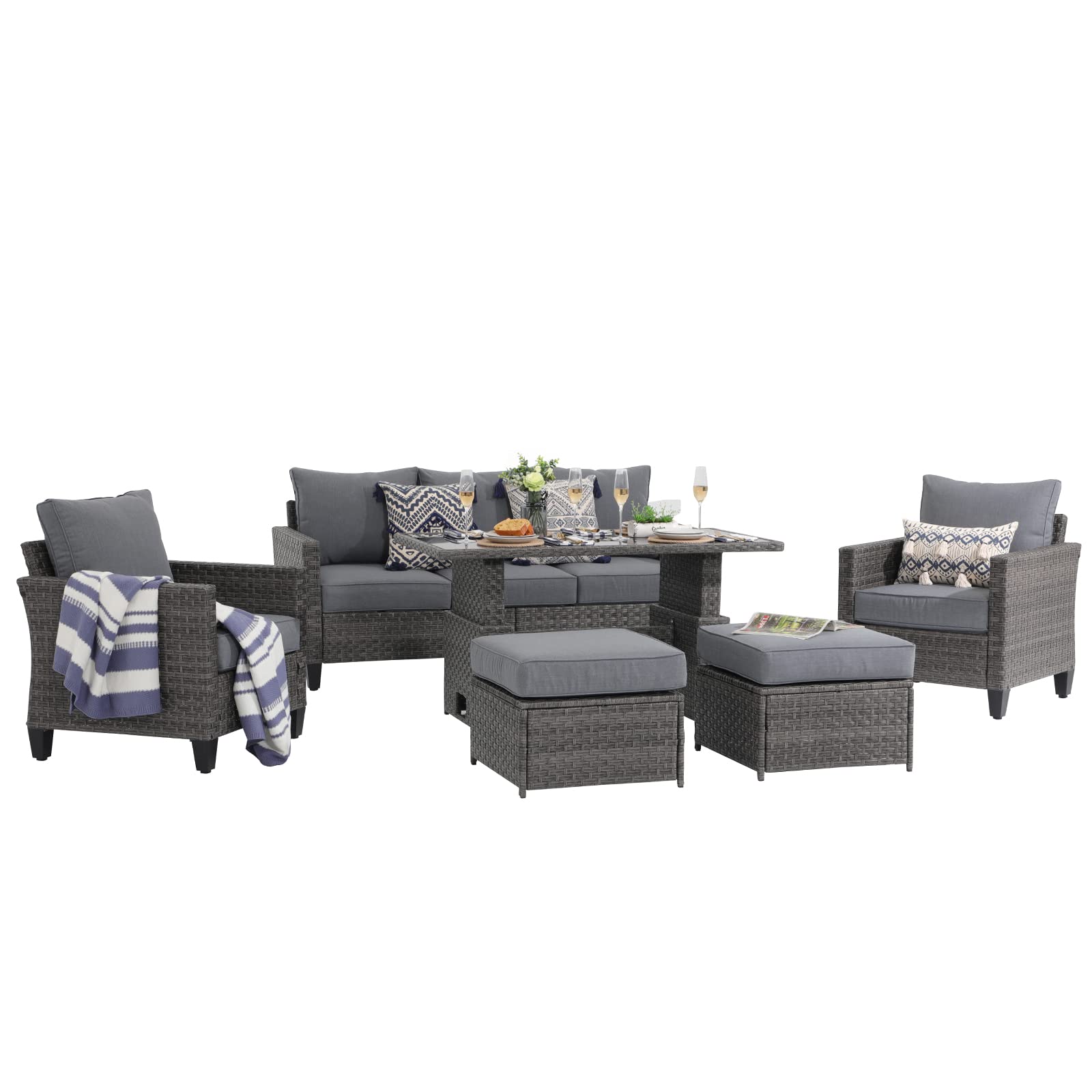 Outdoor Patio Furniture Set Wicker Conversation Set with Lift Coffee Table Sectional Dining Set