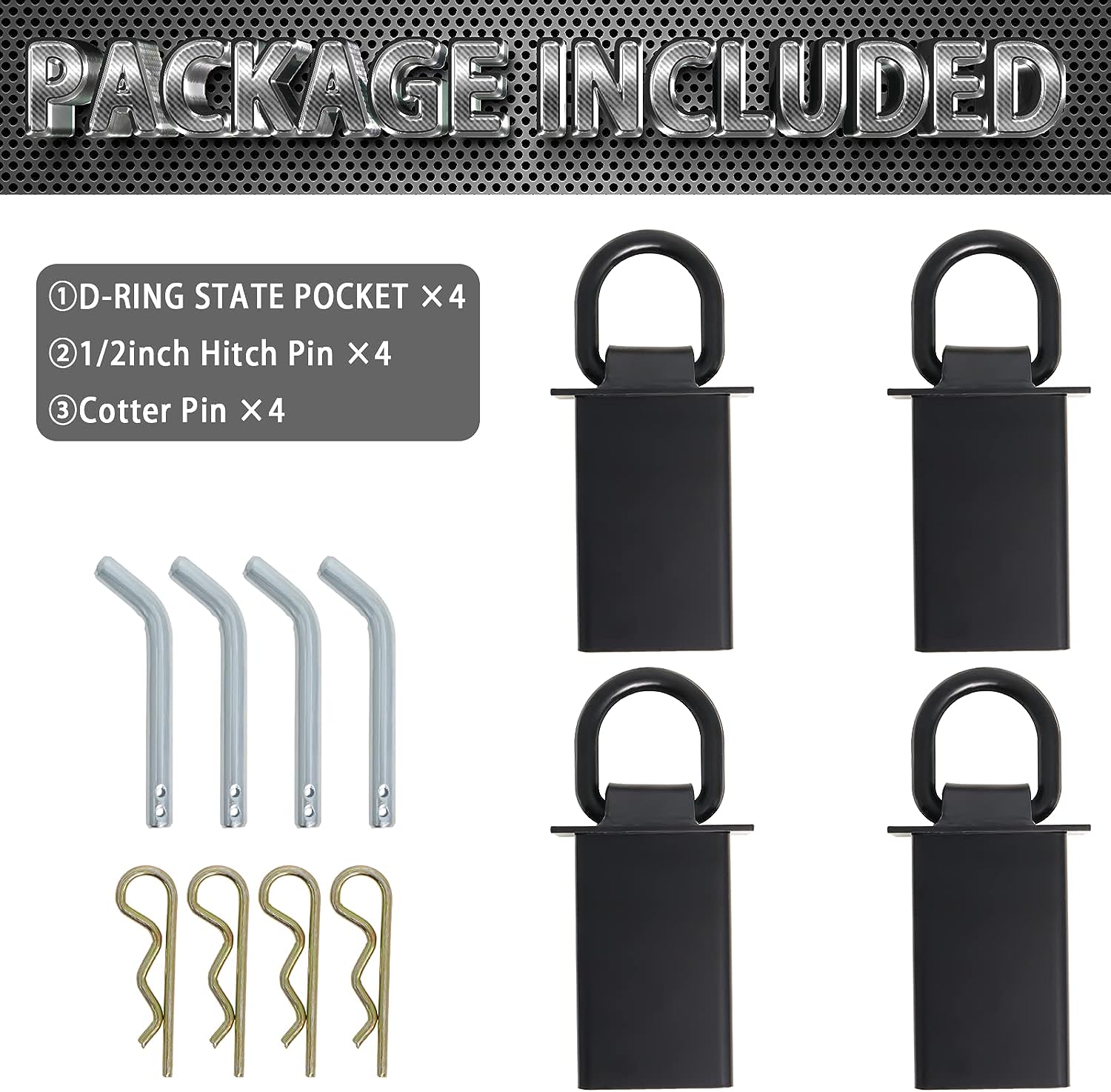 4Pcs Stake Pocket D Ring 1/2" Hitch Pin 18000lbs Heavy Duty Removable D Ring Stake Pocket Tie Down Fit for Flatbed Trucks and Utility Trailers(Load Limit 5,400 pounds) 