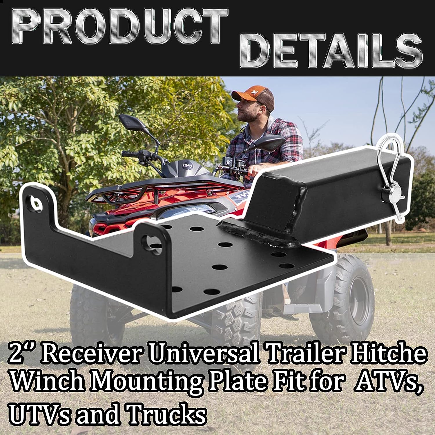 Universal Winch Mount Plate with 2-inch Receiver, Trailer Hitch Winch Mounting Pate for ATVs, UTVs, Trailer,Truck, Lawn and Garden Equipment(3500 lbs)