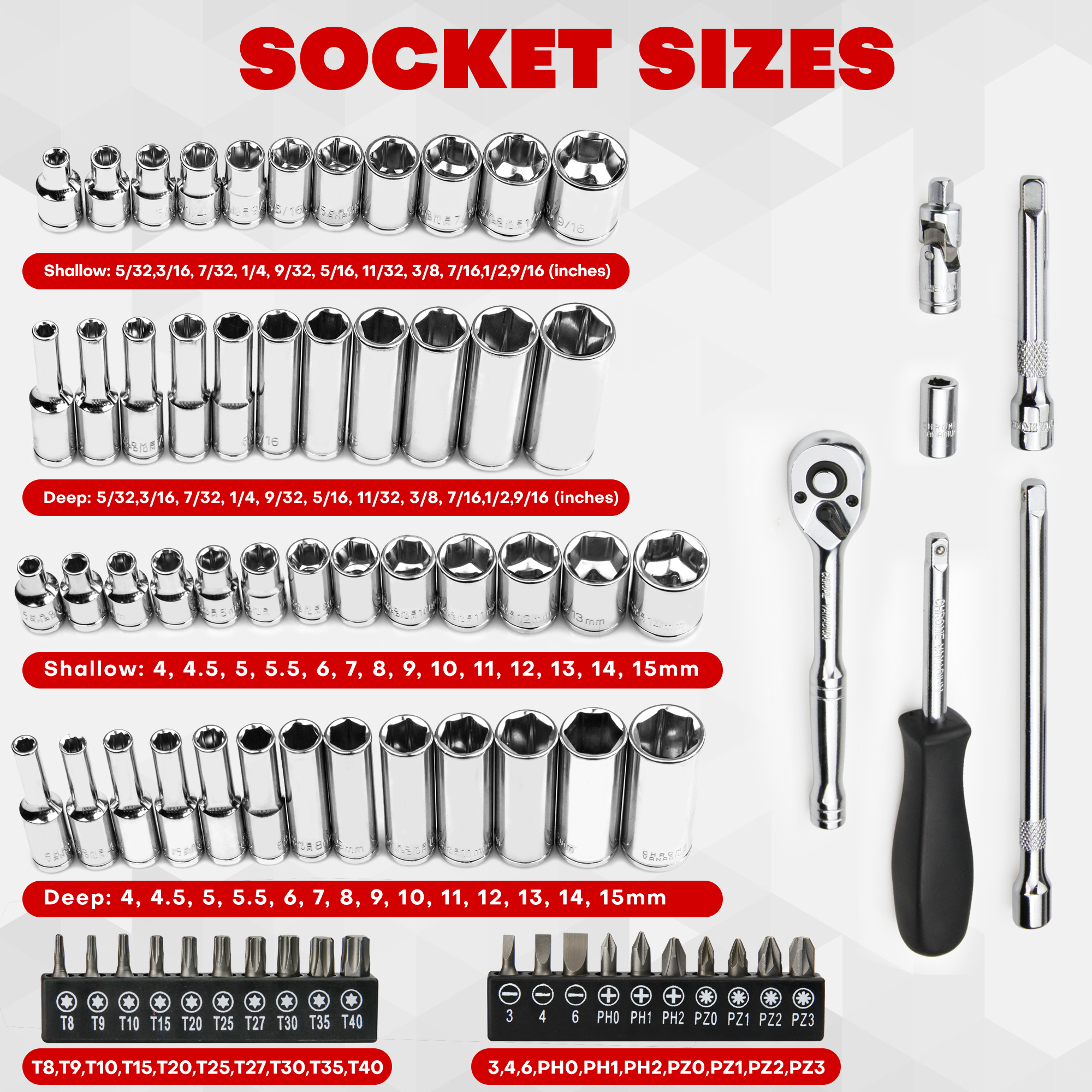 74 Pcs 1/4" Drive Socket Set