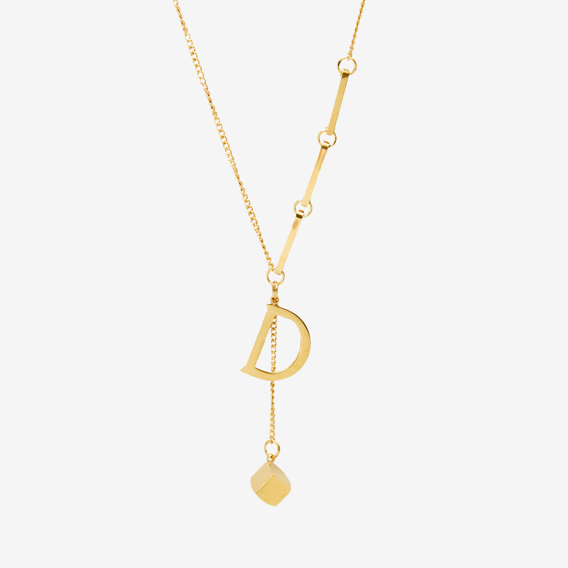 Letter D With Brick Shape Pendant Asymmetric Necklace