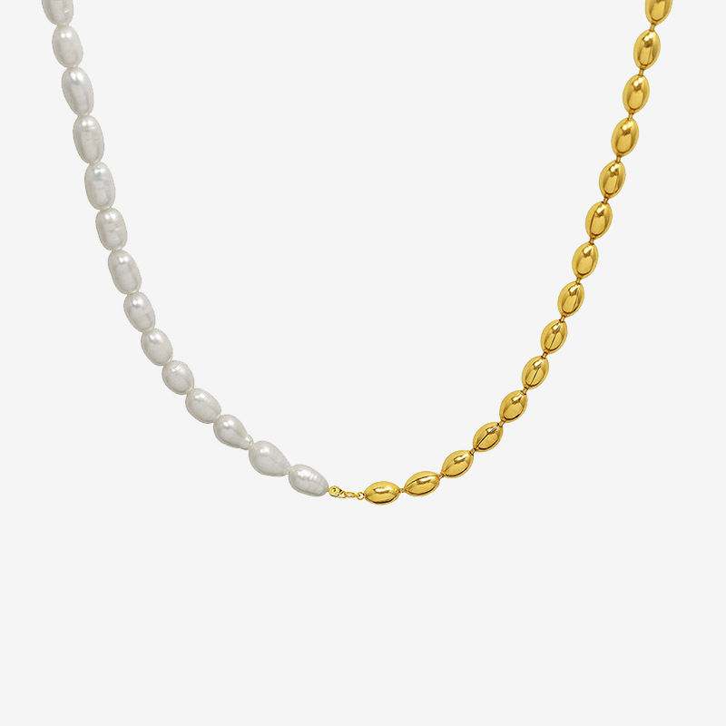 Oval Beaded Chain Splicing Fresh Water Pearl Necklace