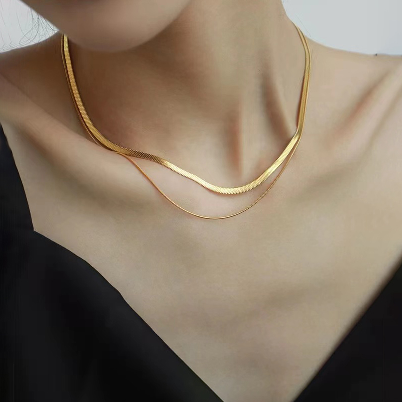 Marka French Double Layer Blade & Queen Plate Necklace Set