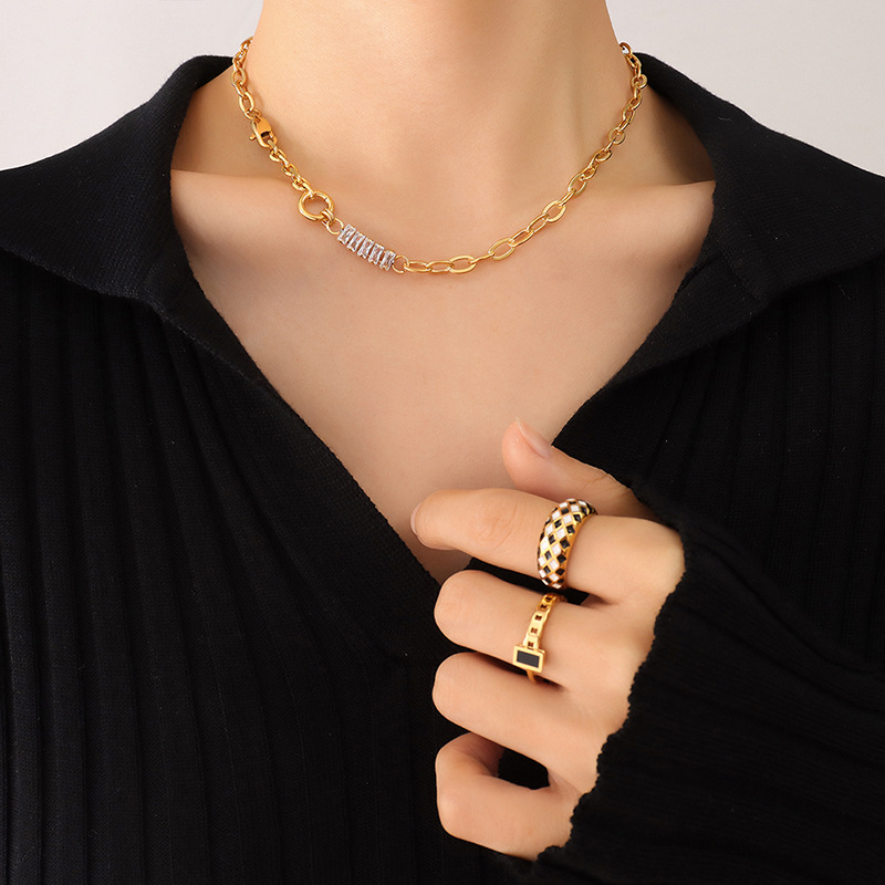 Diamond Gold Chain Splicing Asymmetric Necklace