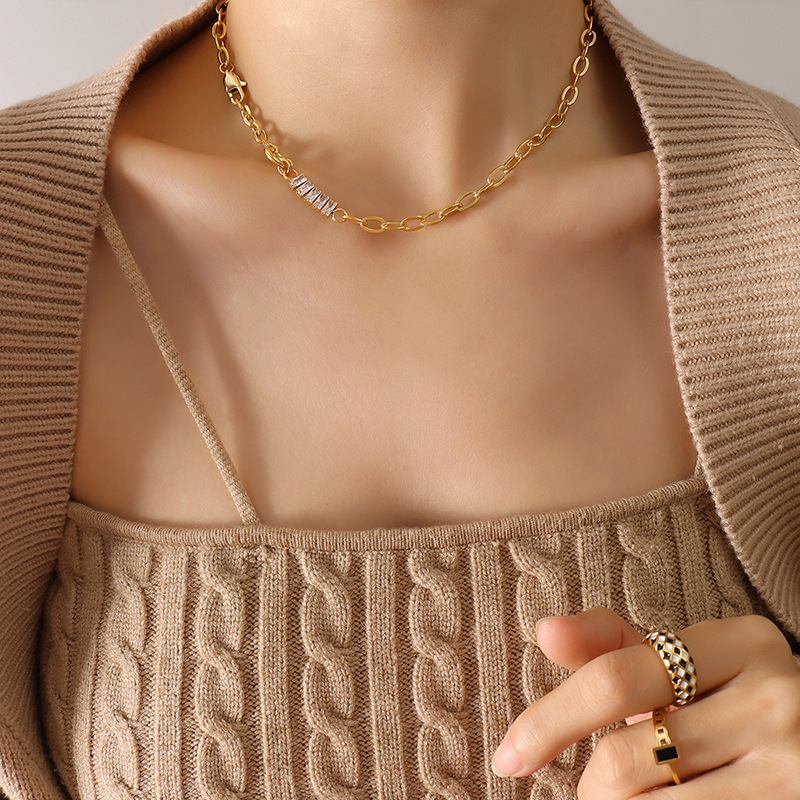 Diamond Gold Chain Splicing Asymmetric Necklace