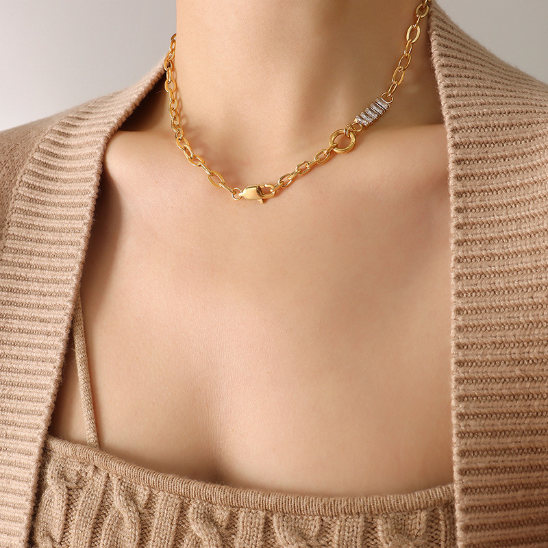 Diamond Gold Chain Splicing Asymmetric Necklace