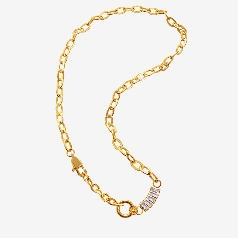 Diamond Gold Chain Splicing Asymmetric Necklace