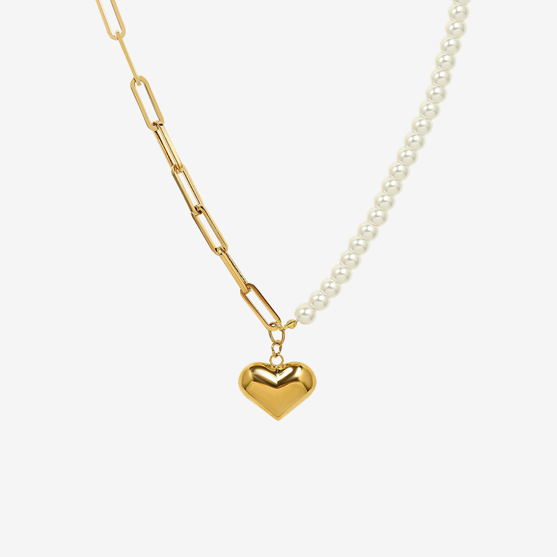 Pearls Splicing Skinny Chain With Hollow Heart Pendant Necklace