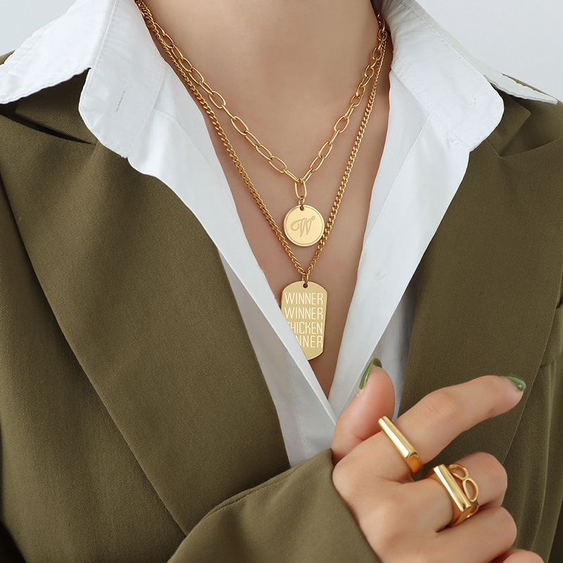 Double Layer Chain "Winner" Pendant Necklace Set 
