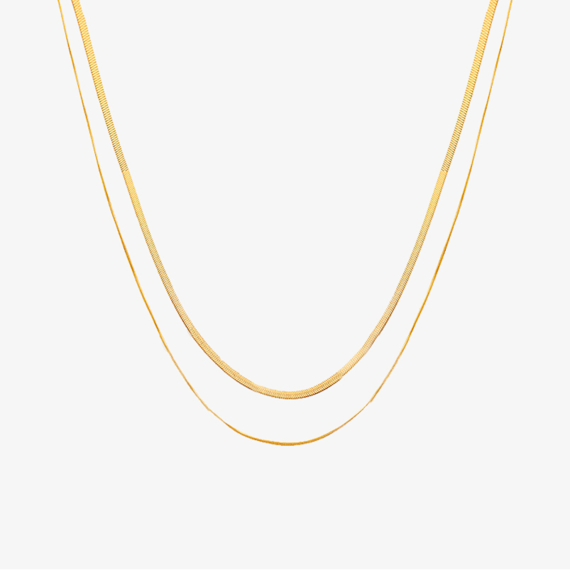 Double Layers Blade Chain Splicing Snake Bone Chain Necklace Set