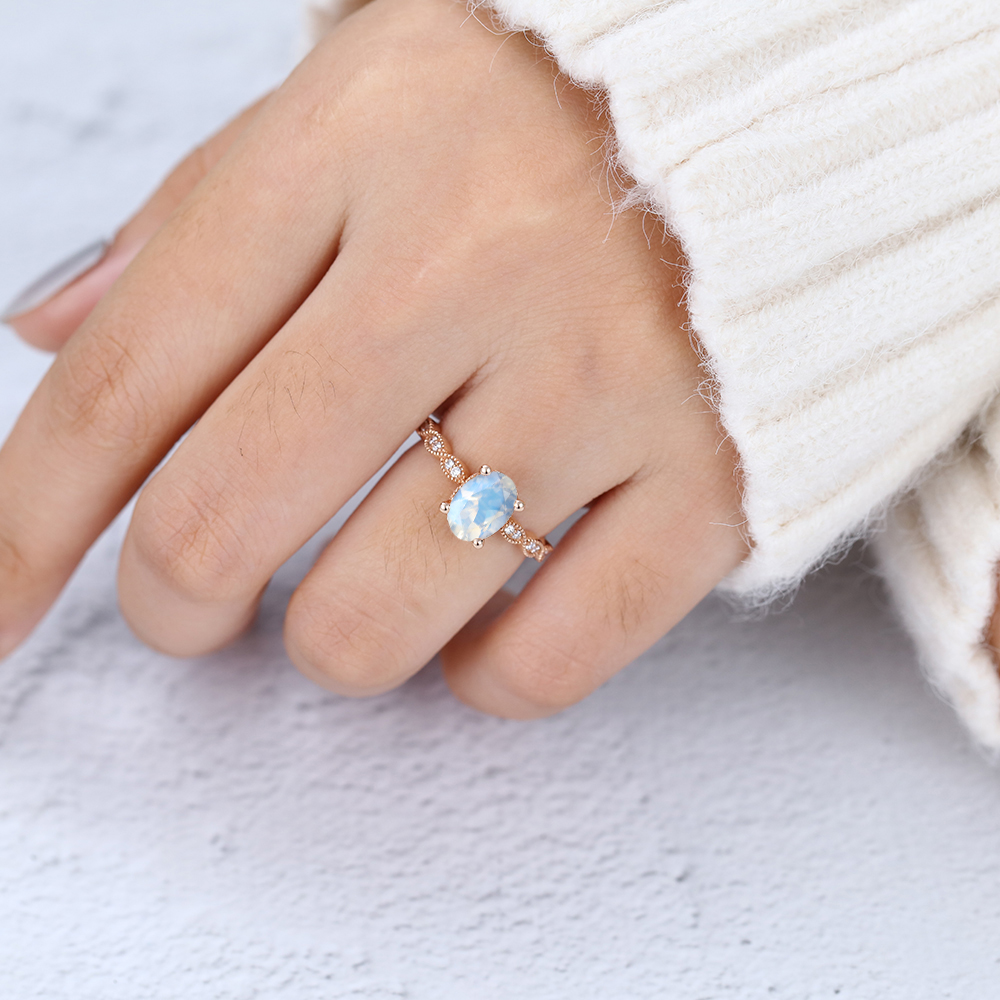 Oval Cut Moonstone Ring,Juyoyo Jewelry
