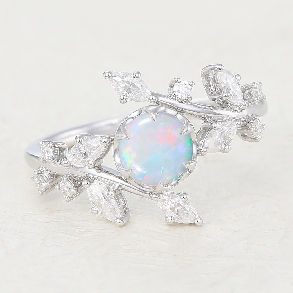 Juyoyo Vintage White Gold Opal Engagement Rings
