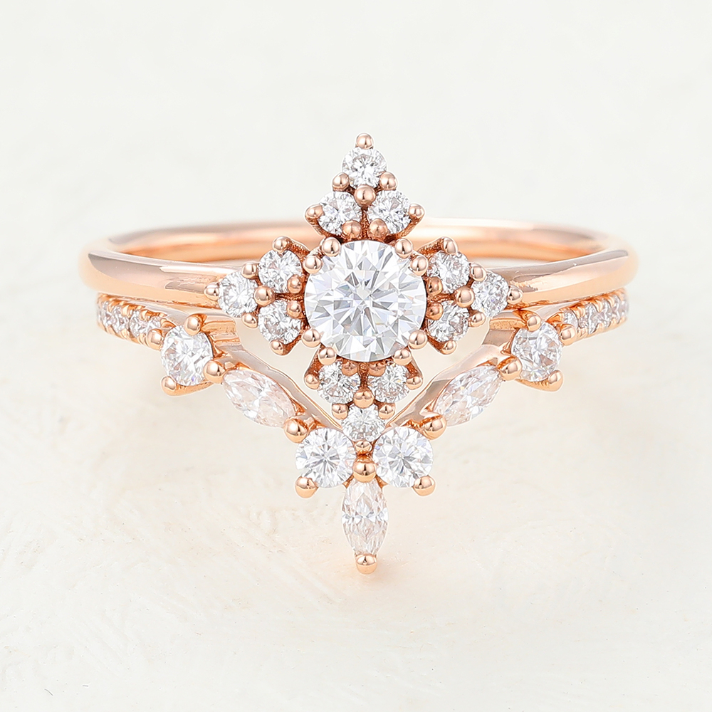 [Copy]Juyoyo 2pcs Rose gold Moissanite engagement ring set