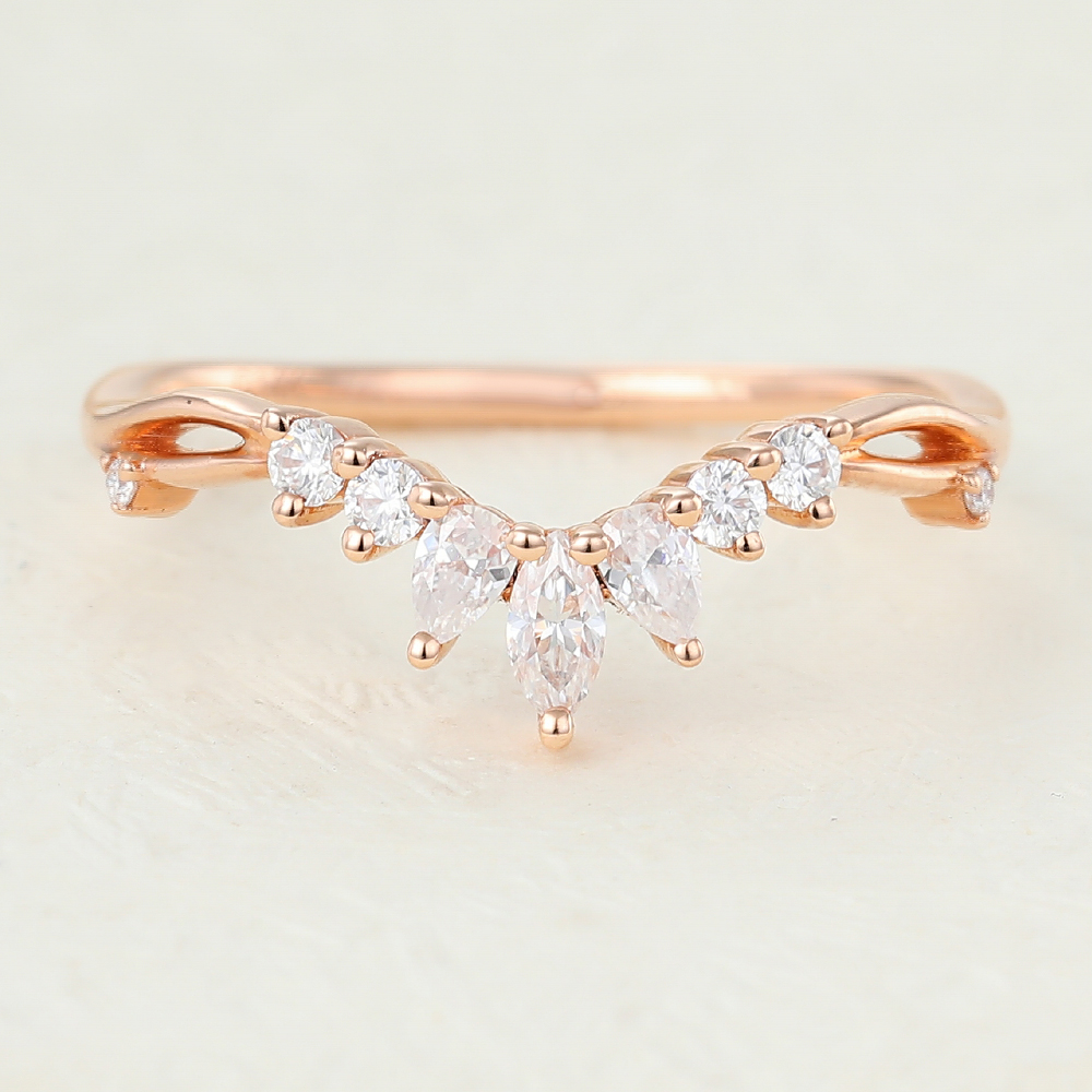 Juyoyo Rose Gold Marquise Moissanite Curved Wedding Band Rings