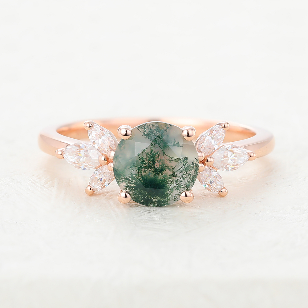 Juyoyo Unique Moss Agate Rose Gold Engagement Ring