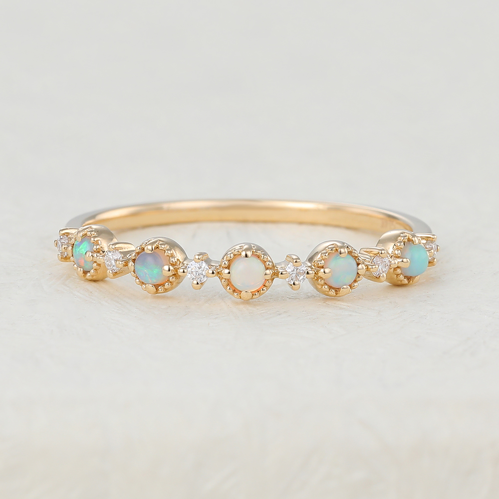 Juyoyo Unique Opal Yellow Gold Diamond Wedding Ring