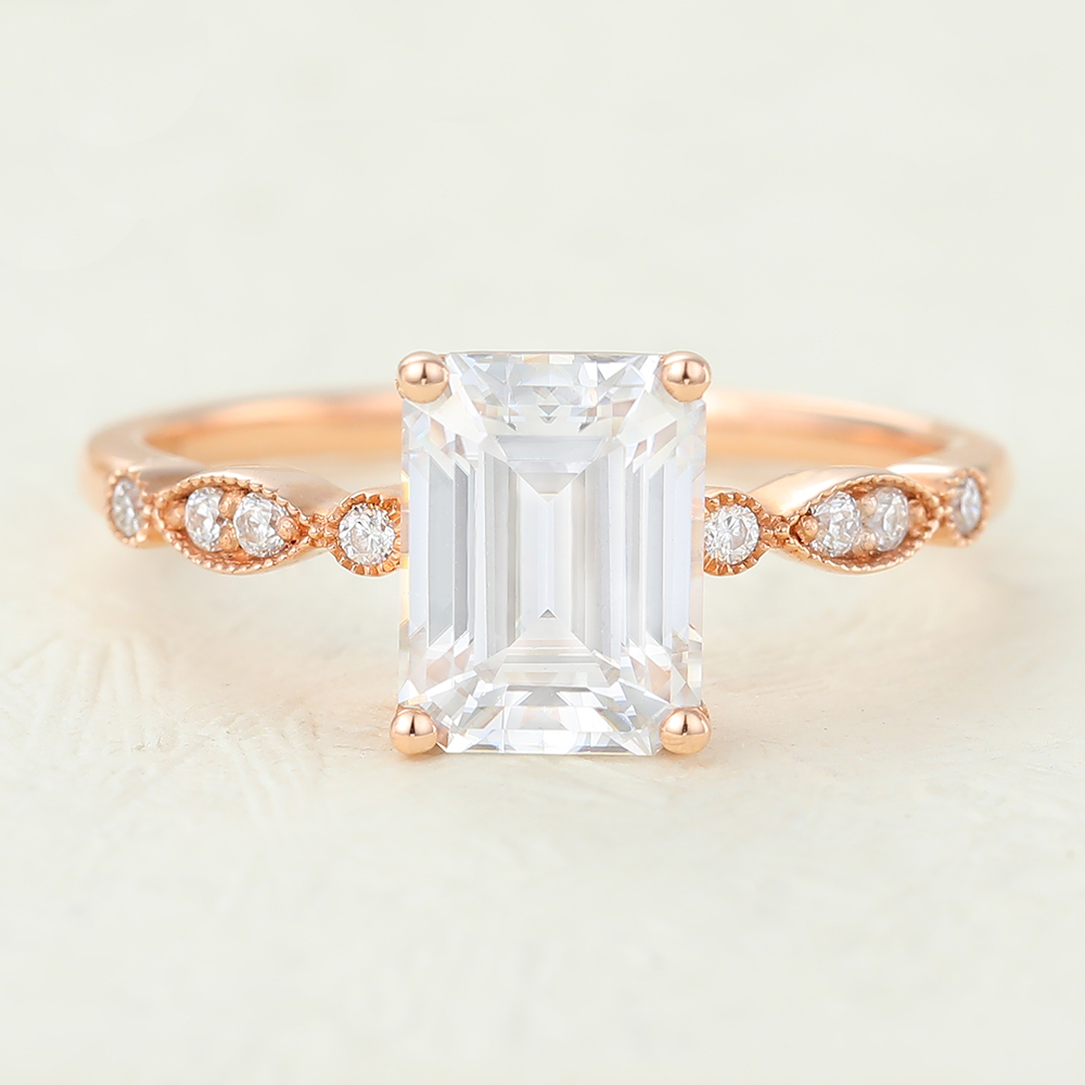 Juyoyo Emerald Cut Moissanite Rose gold Engagement Ring