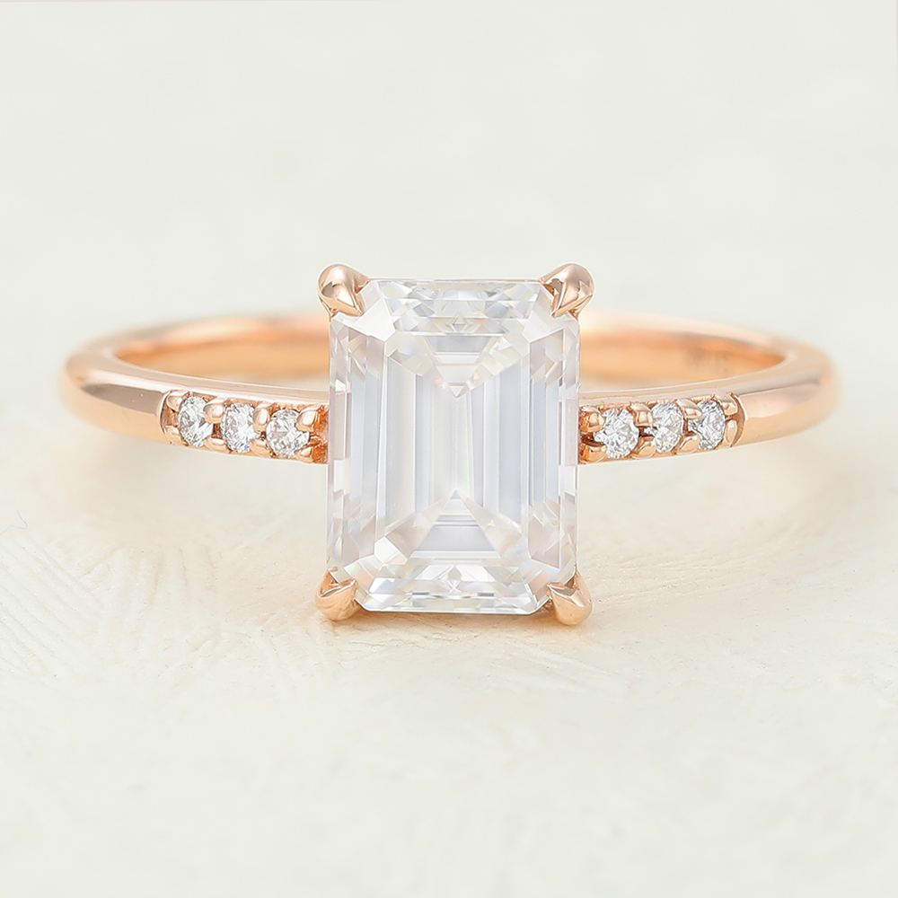 Juyoyo Emerald cut Moissanite Rose Gold Diamond Engagement Ring  