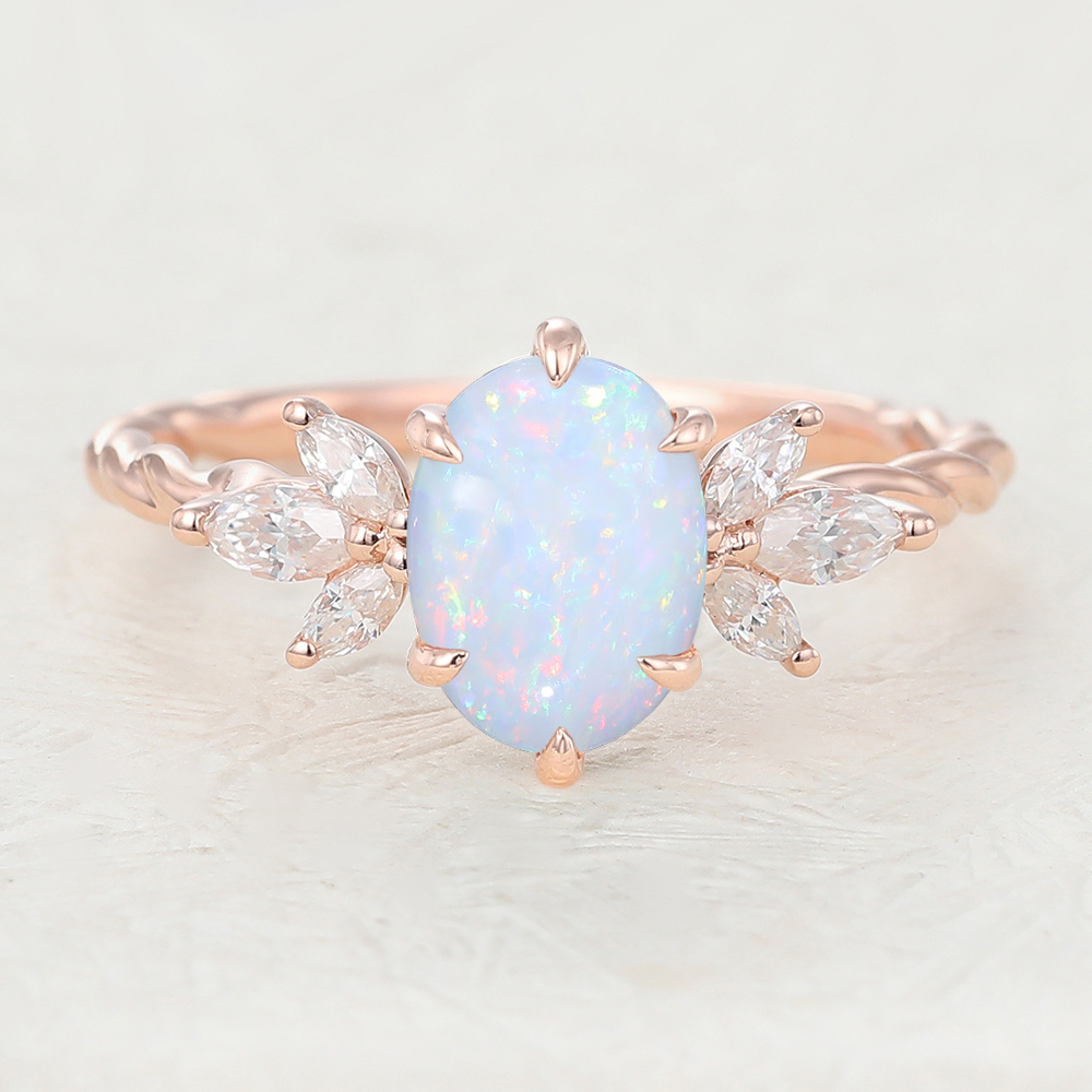 Juyoyo Oval Cut Opal Rose Gold 3/4 Eternity Twisted Engagement Ring