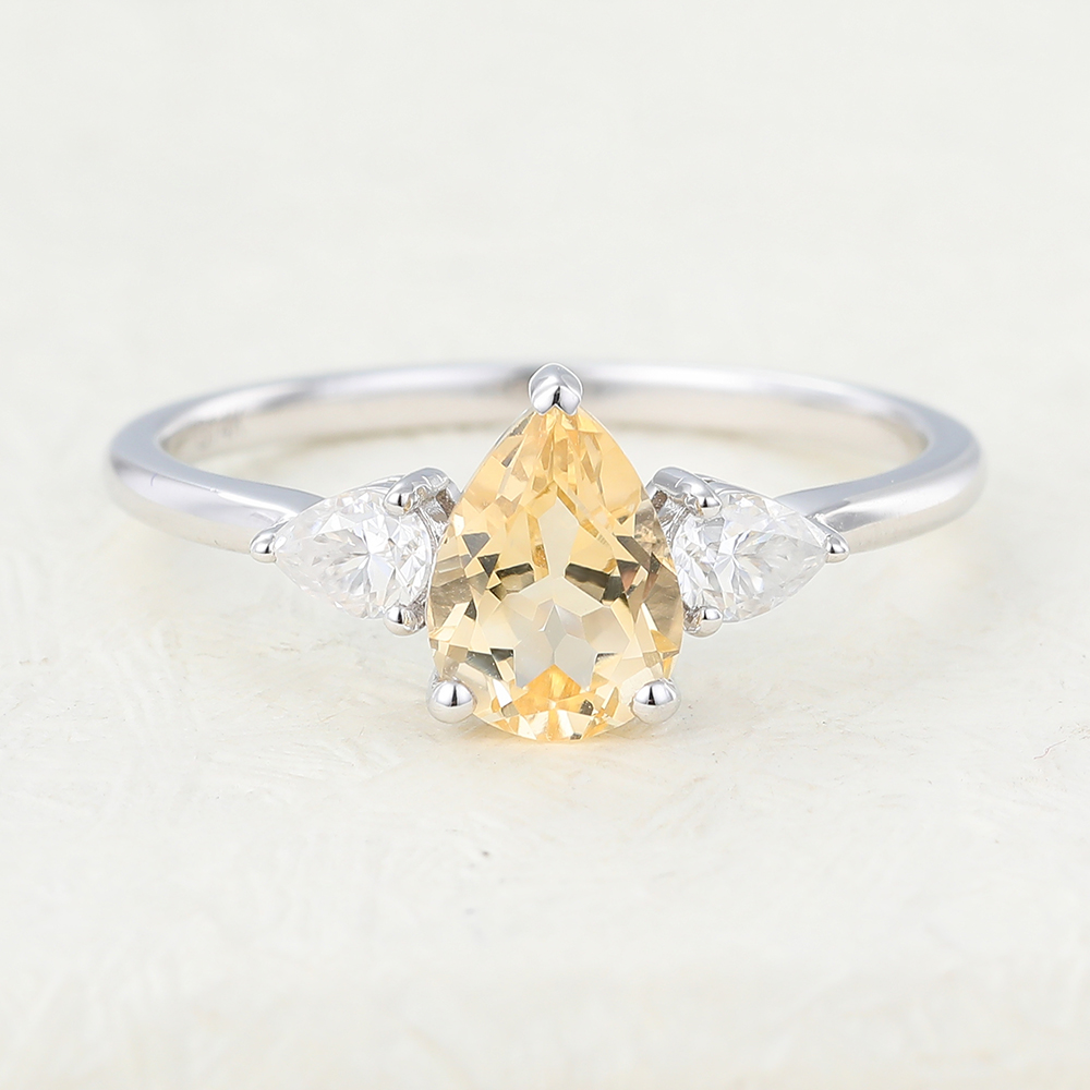 Juyoyo Pear shaped Citrine white gold engagement ring 