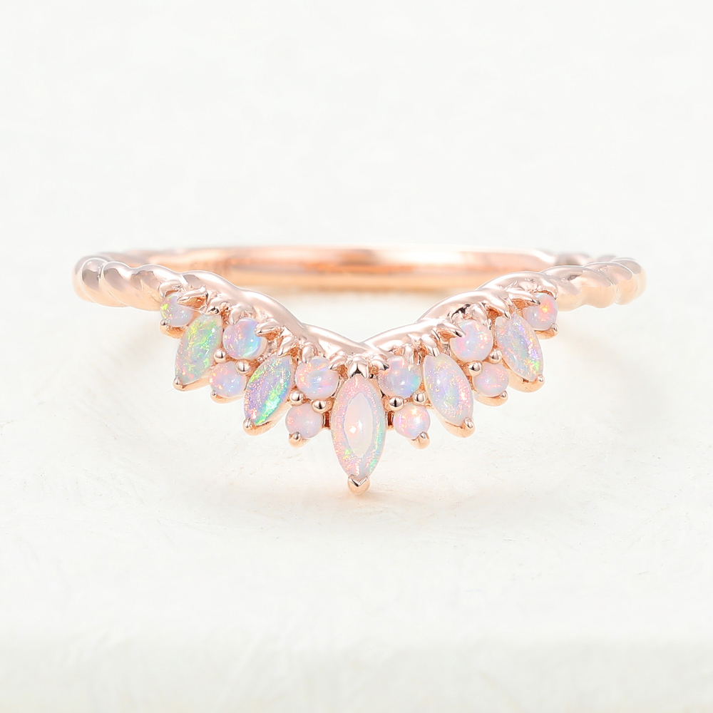 Juyoyo opal rose gold curved wedding band engagement stacking ring