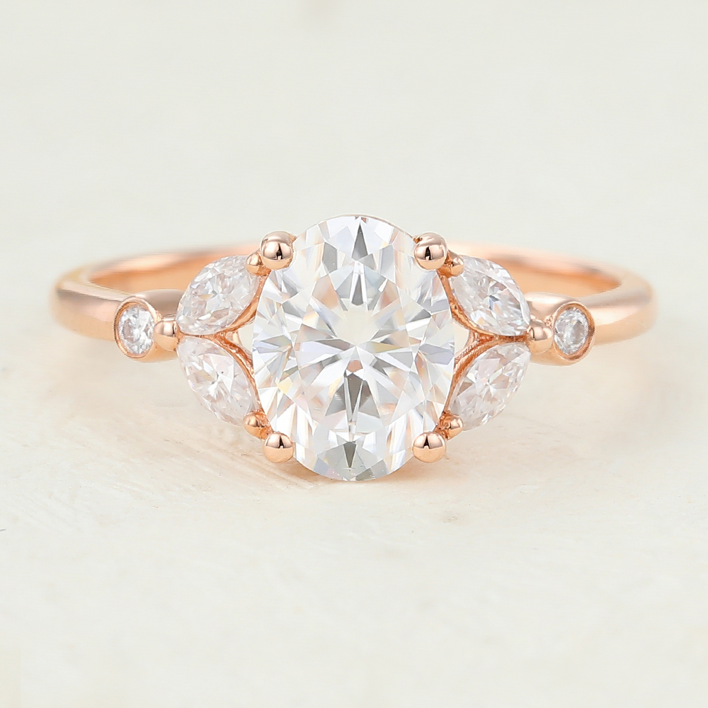 Juyoyo Rose Gold Oval Moissanite Vintage Engagement Ring 