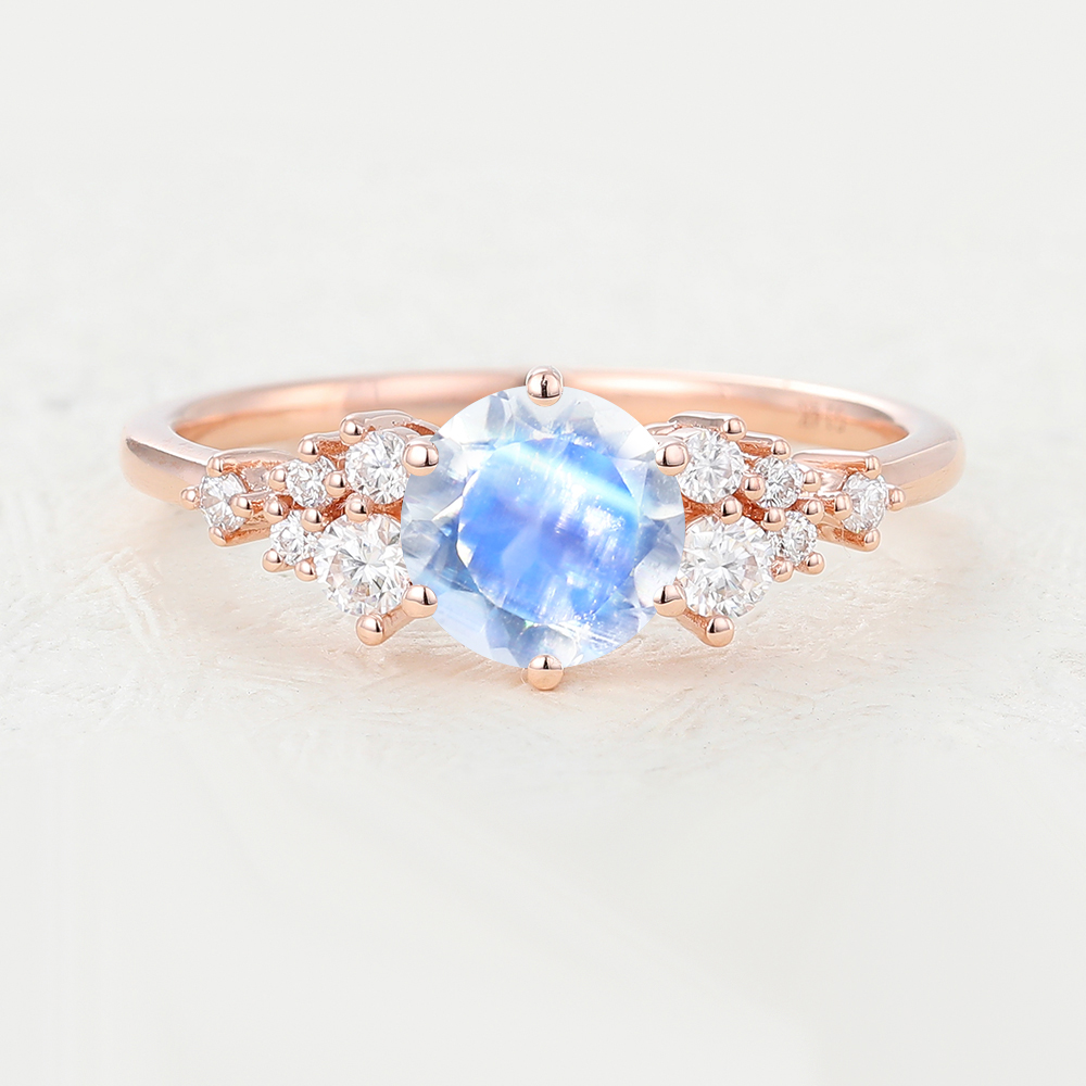 Unique Moonstone and Diamond Cluster Engagement Ring