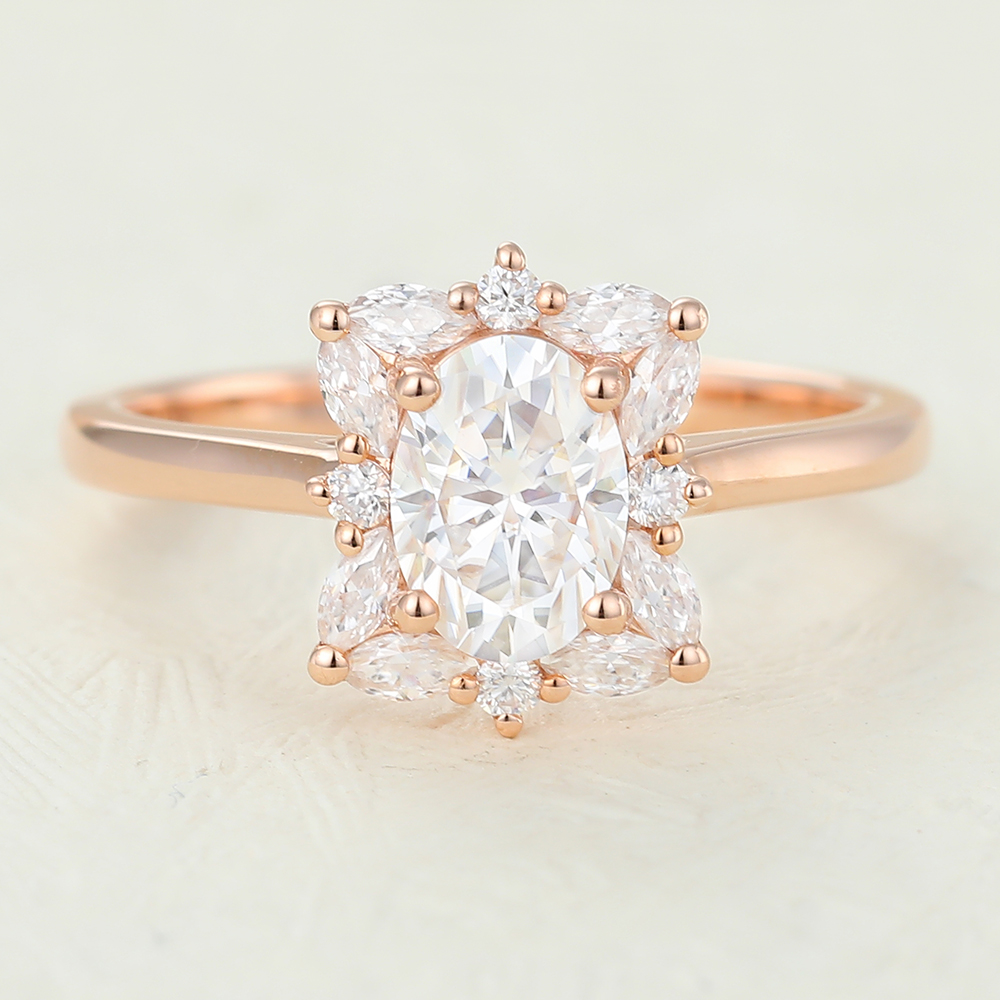 Juyoyo 5*7mm Oval Cut Moissanite rose gold Engagement Promise Rings
