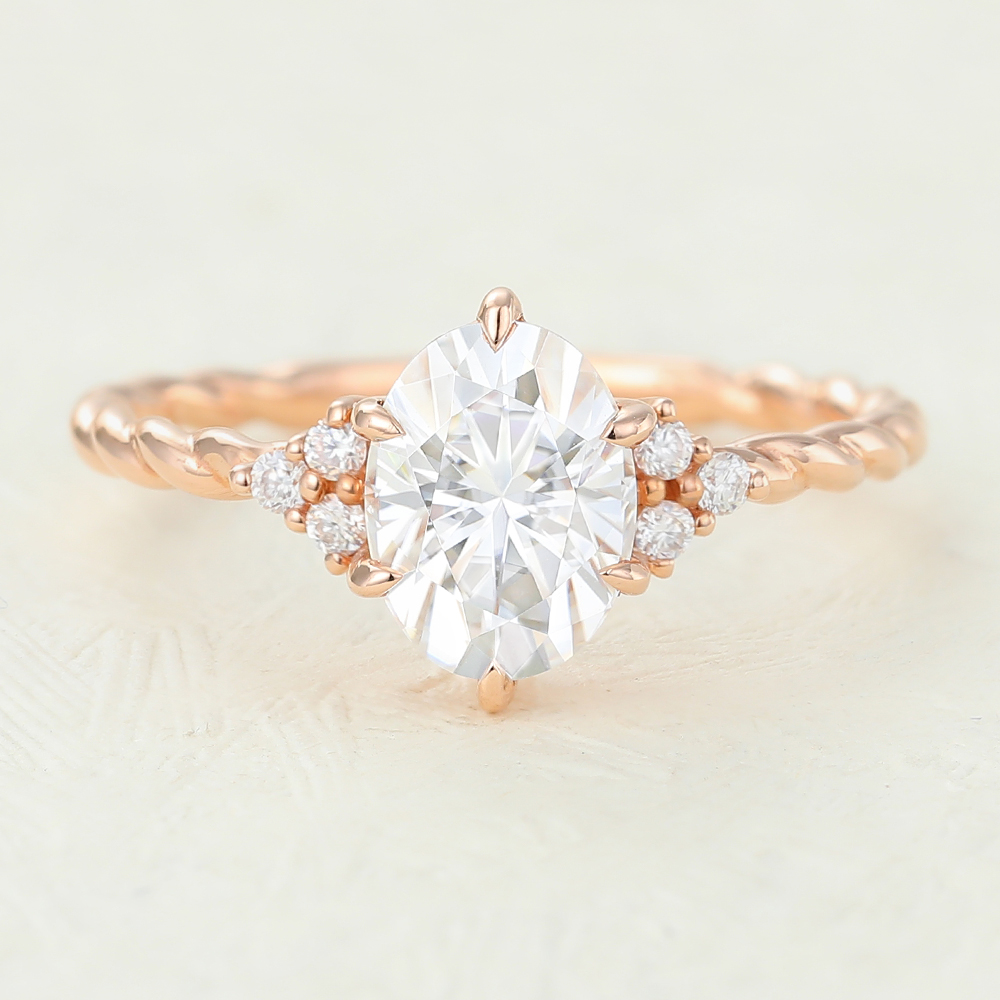 Juyoyo oval cut moissanite rose gold twisted claw prong engagement ring