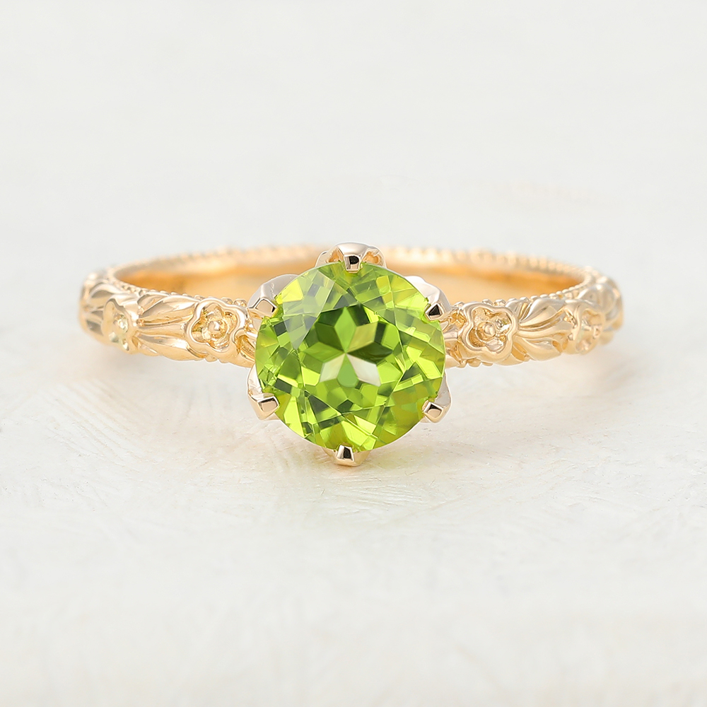 Juyoyo 1ct Peridot Rose Gold Vintage Engagement Ring