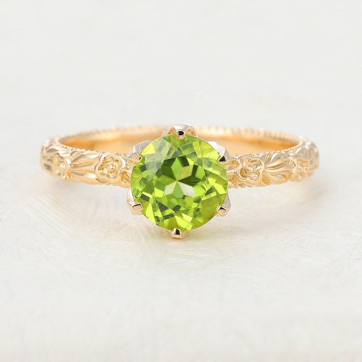 Juyoyo Vintage 1ct Round Peridot Engagement Ring Rose Gold 