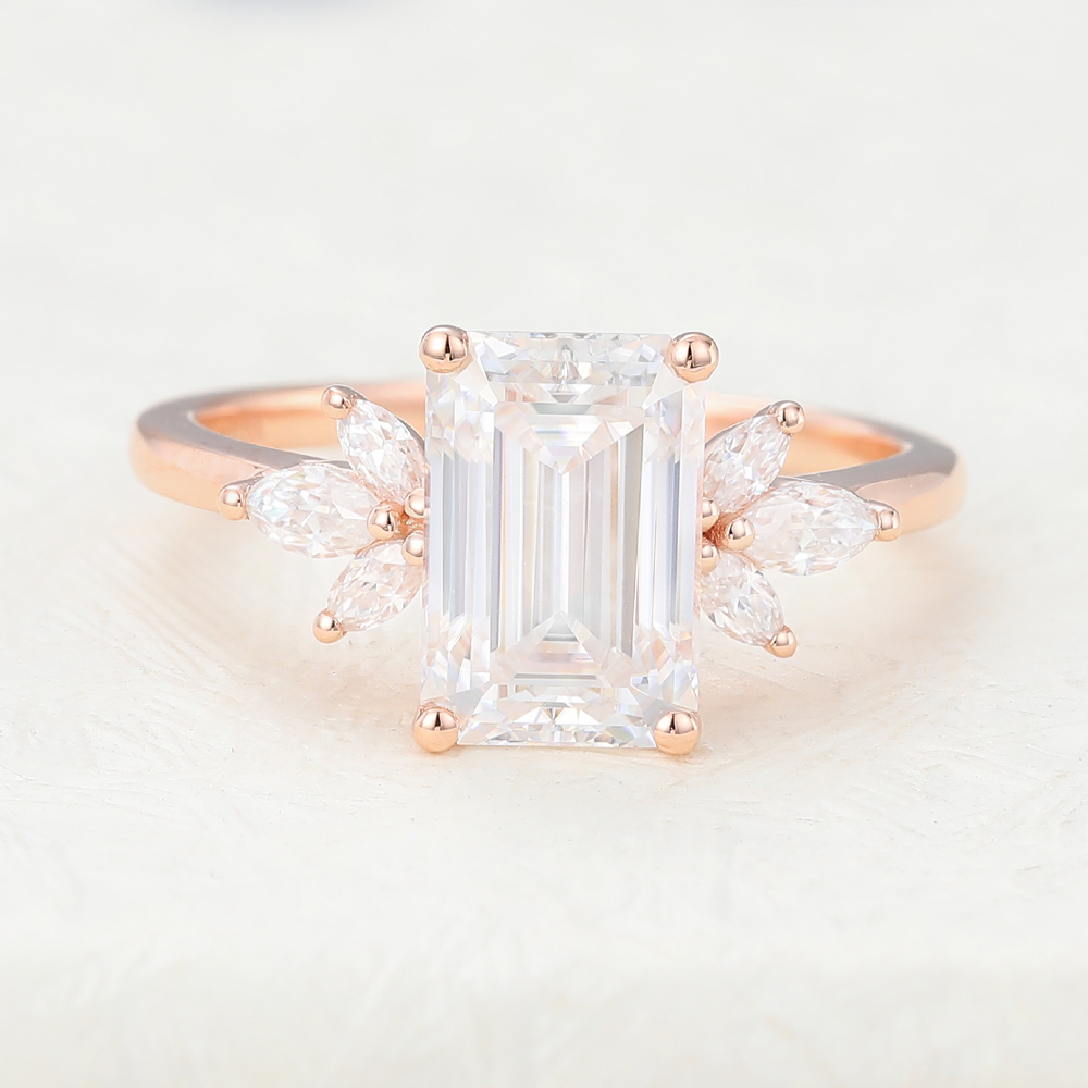 Juyoyo 6*9mm Emerald cut Moissanite Rose Gold Engagement Ring