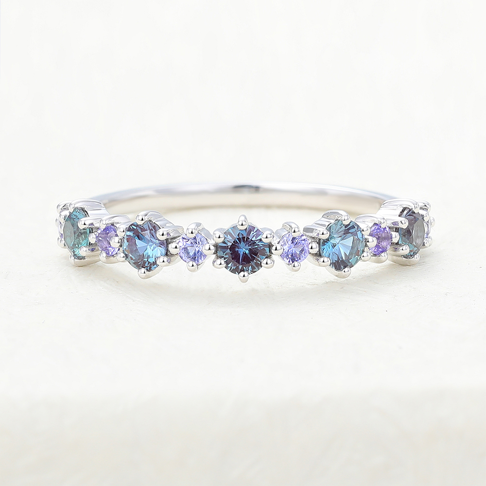 lexandrite & Tanzanite Ring White Gold Anniversary Wedding Band