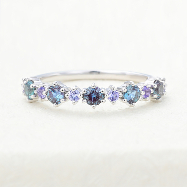 Alexandrite & Tanzanite Ring White Gold Anniversary Wedding Band