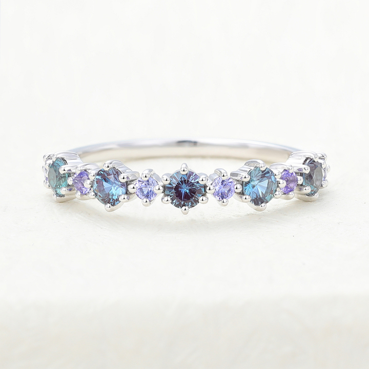 Alexandrite & Tanzanite Ring White Gold Anniversary Wedding Band