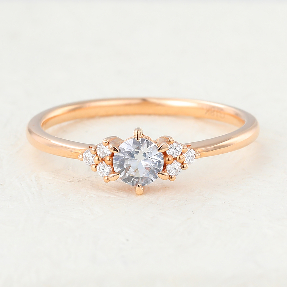 Juyoyo round cut White Sapphire Rose gold Engagement ring