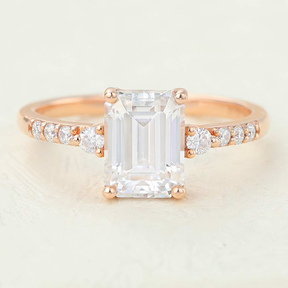 Juyoyo Emerald cut Moissanite Rose gold Engagement Ring