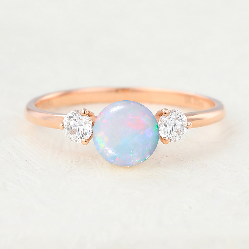 Juyoyo Unique Opal Rose Gold Diamond Dainty Engagement Ring