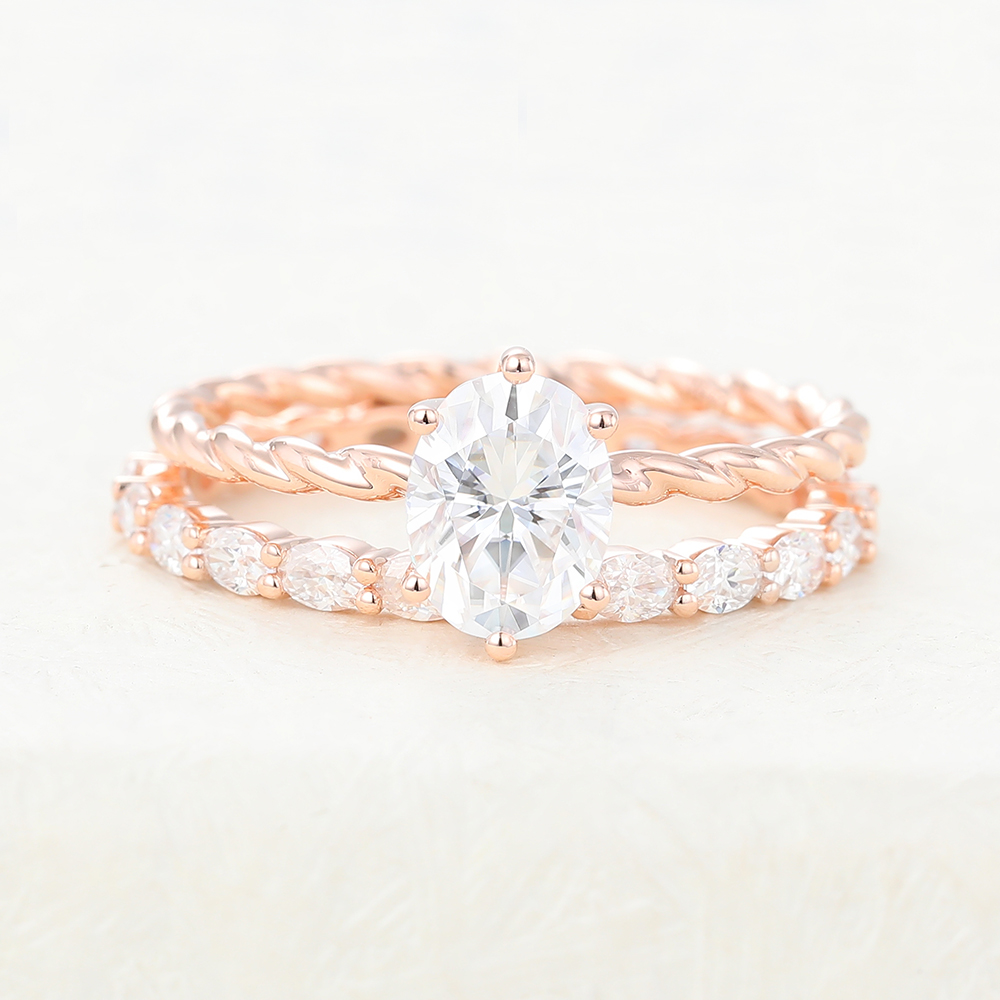 Juyoyo Oval Moissanite Rose Gold Twisted Engagement Ring Set