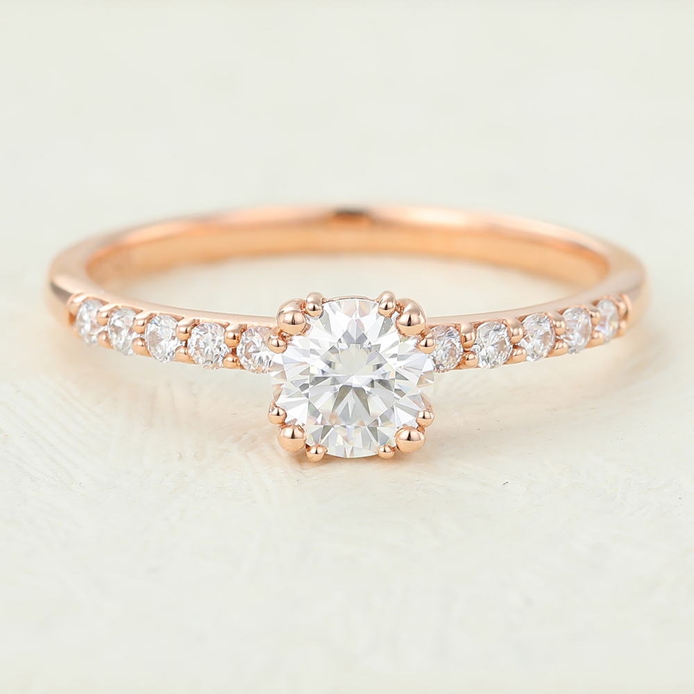 Juyoyo 5mm Unique Moissanite Rose gold Double claw Engagement Ring