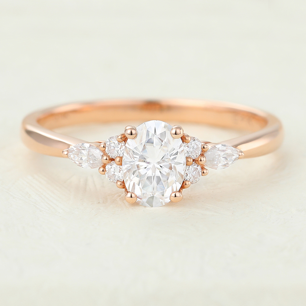 Juyoyo 5*7mm Oval Cut Rose Gold Moissanite Engagement Ring
