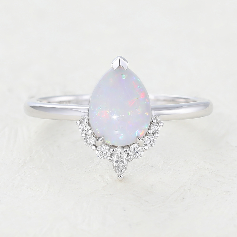 Juyoyo Pear Shaped Opal White Gold Engagement Ring